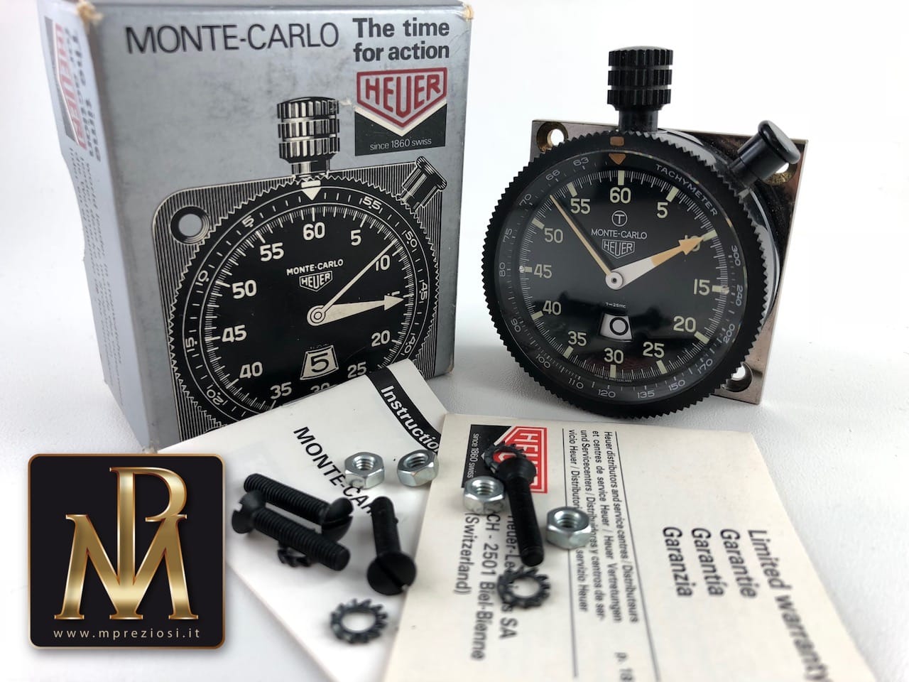 Heuer Montecarlo tachy 542 817 vintage box and papers - M.P Preziosi