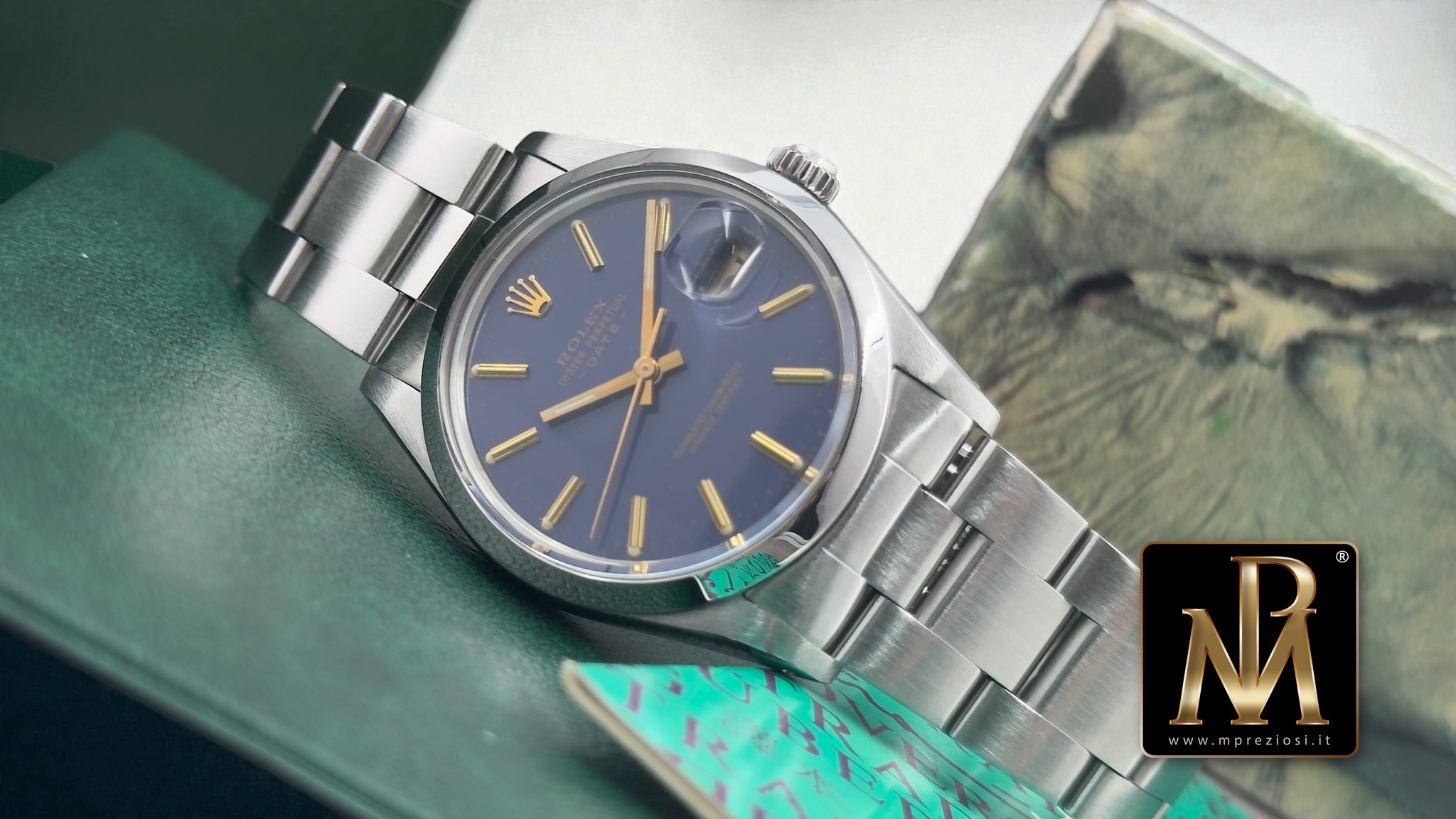 Rolex date 15000 scatola e garanzia blu matt dial mpreziosi3