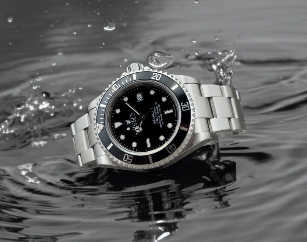 Rolex Sea-Dweller 16600, fotografia originale MPreziosi con effetto acqua