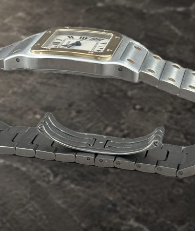 Cartier Santos Galbée 1566 in acciaio e oro: profilo cassa bracciale aperto